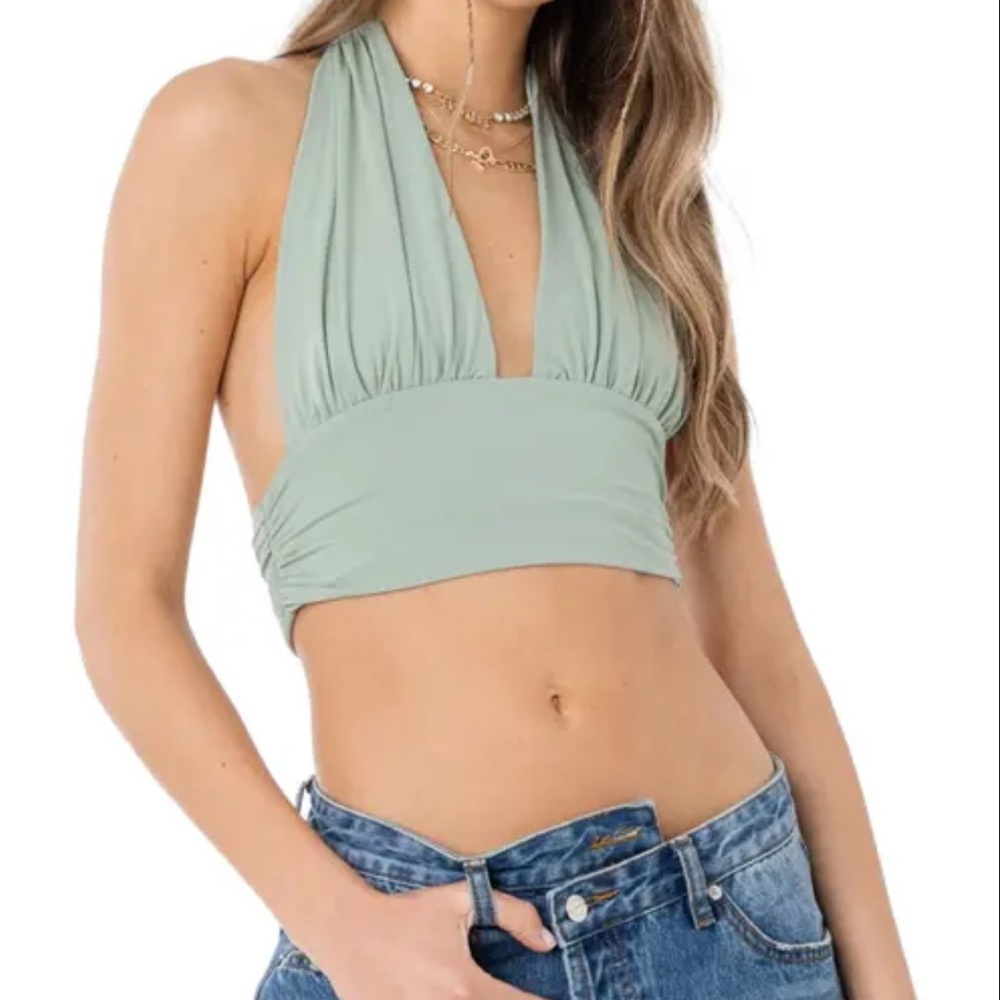 Halter Crop Top in Sage Green